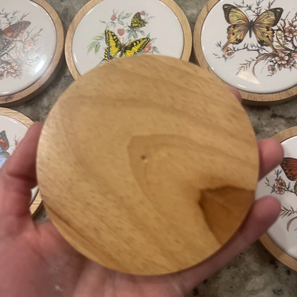 Butterfly Coasters Wood Ceramic Monarch 6‎ Designs Cottage NEW old stock